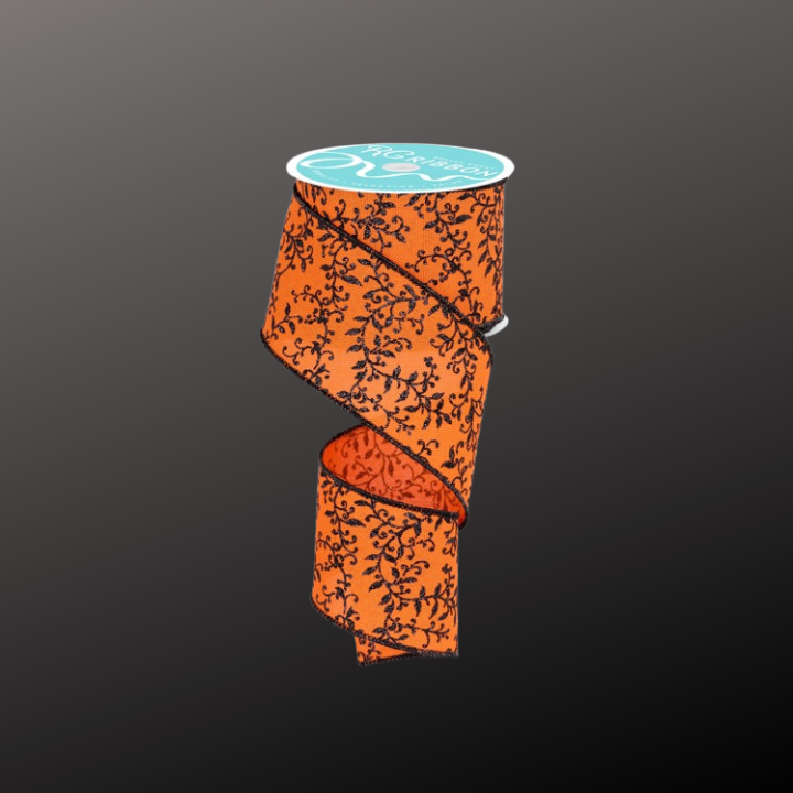 Halloween Ribbon Orange & Black | 2.5"x10yd Glitter Vine Wired Craft Trim-RGF1315P2 Craig Bachman