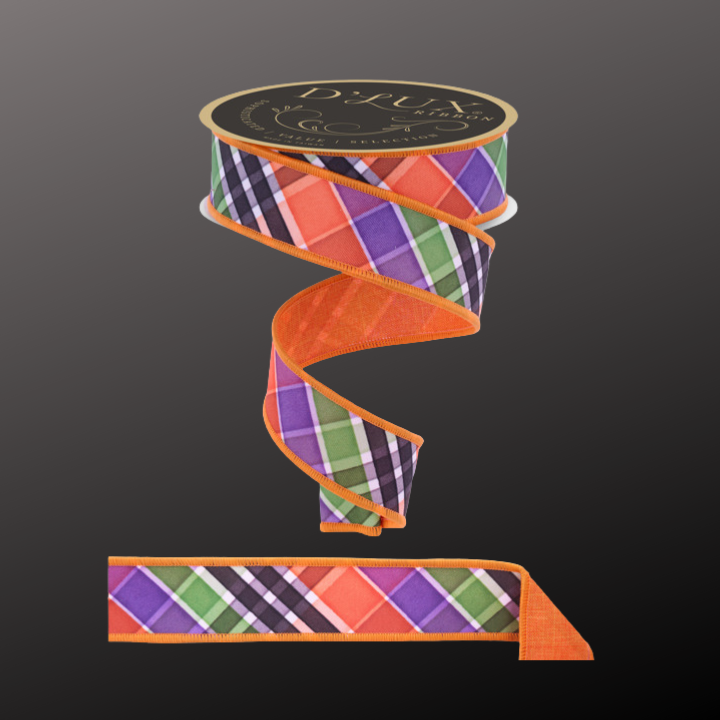 D'Lux 1.5" x 10yd Halloween Plaid Wired Ribbon – Multi-Colored Fused Wired Edge Ribbon-LX1118RY Craig Bachman