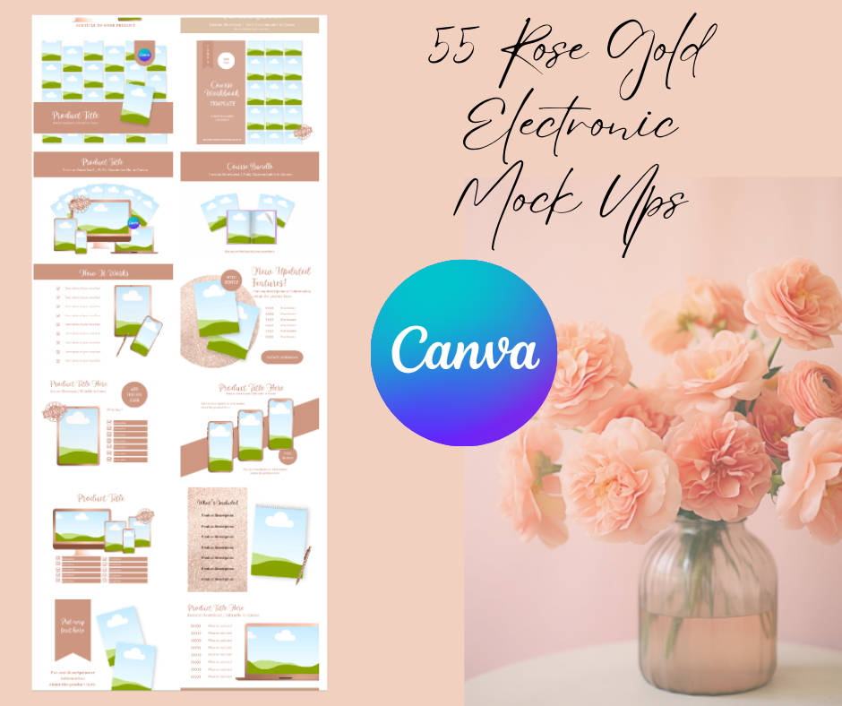 Ultimate Rose Gold & Pink Digital Bundle – Peachy Rose Photos, Rose Gold Clipart, Mockups, and Girly Flat Lays - Instant Download