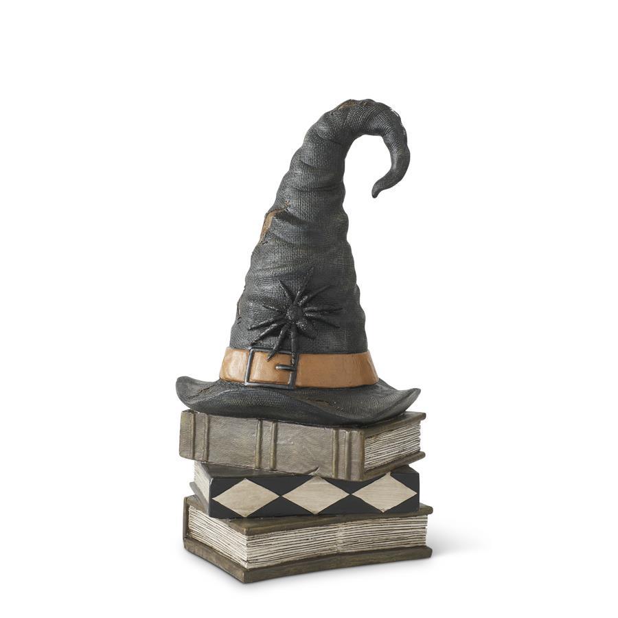 Resin Witch Hat on Stacked Books — 18 Inch Halloween Tabletop Decor -41448A K & K Interiors