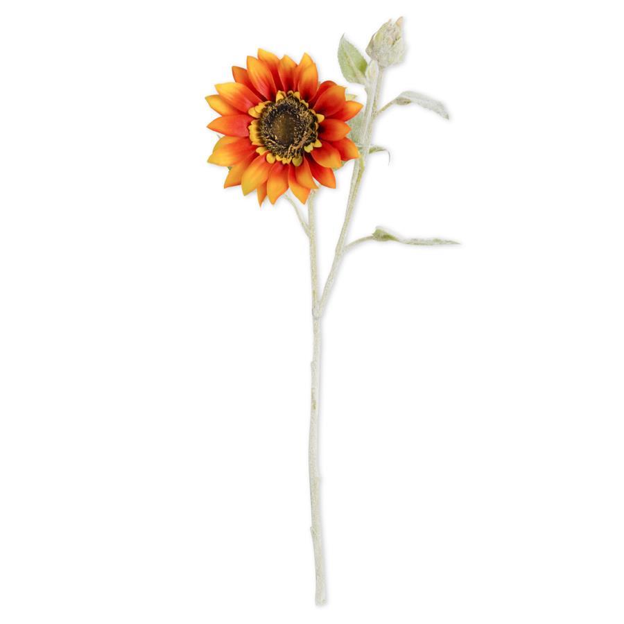 Artificial Orange Flocked Sunflower Stem — 18 Inch Two Tone Fall Wreath Supply-41483A-ORLT K & K Interiors