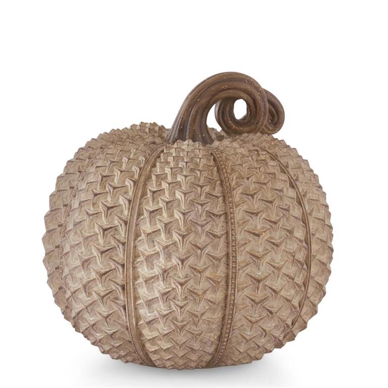 Beige Raised Texture Resin Pumpkin — 11.5 Inch Neutral Fall Pumpkin for Shelves, Mantels, and Thanksgiving Tabletop Decor-41998C-BG K & K Interiors
