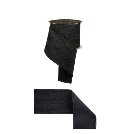 Black Glitter Stripe Ribbon | 4"x10yd Wired Designer Ribbon for Halloween & Glam Decor-LX309602 Craig Bachman