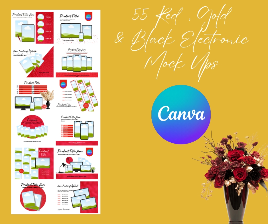 Ultimate Red, Gold & Black Digital Bundle | Office Mockups, Clipart, Planner Printables | Instant Download - Instant Download