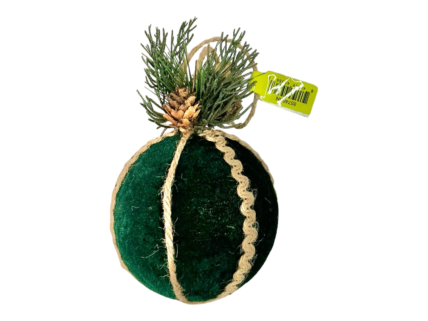 4" Foam Jute Velvet Pine Ball Ornament in Emerald Green by TCT Crafts - Rustic Holiday Decor-85746GN