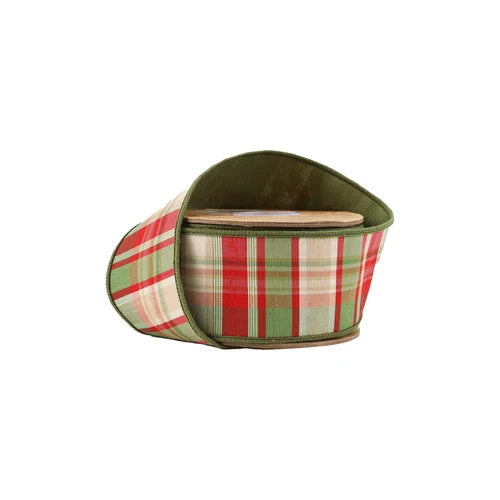 Red Green Plaid Wired Ribbon Dupioni Back 2.5"-5600W-036-63E LA Ribbons