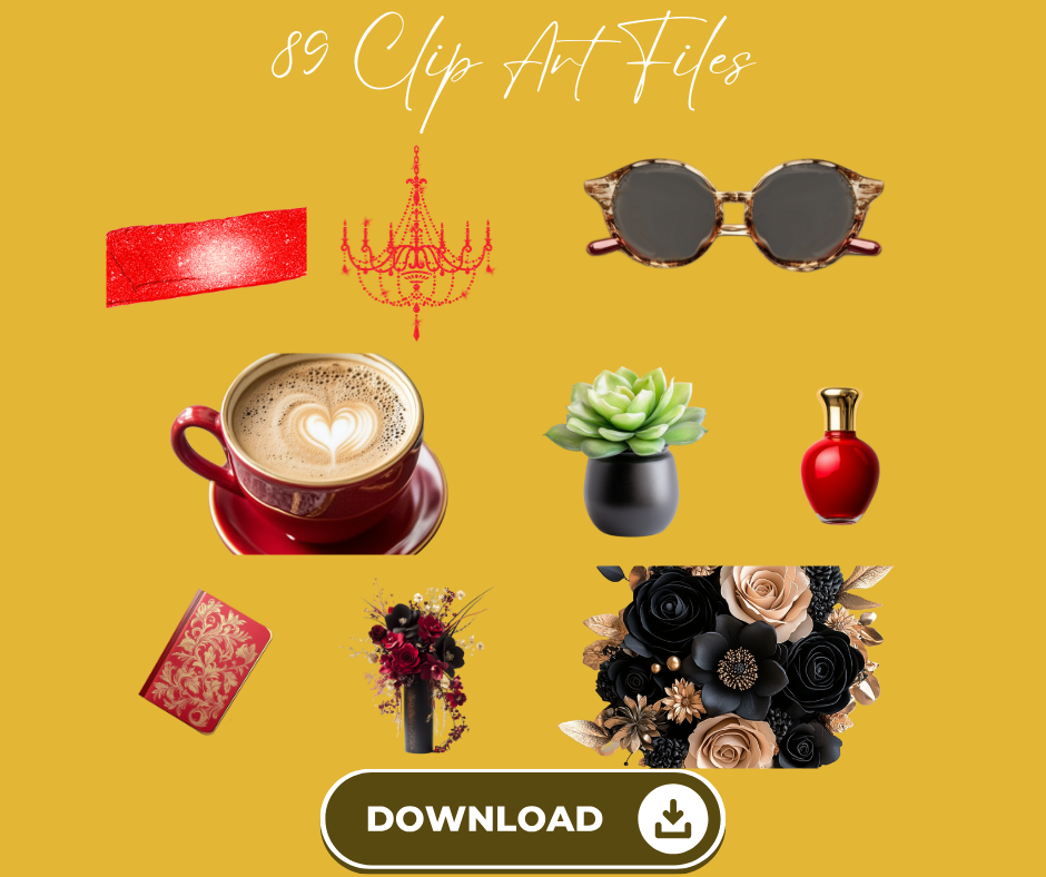 Ultimate Red, Gold & Black Digital Bundle | Office Mockups, Clipart, Planner Printables | Instant Download - Instant Download