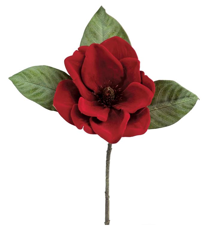 Red Velvet Magnolia Pick | Christmas Floral Stem with Leaves | 15" Pick-6131-R Select Artificials