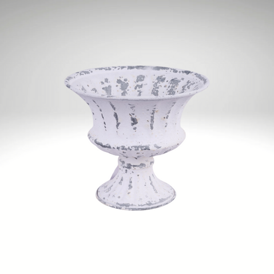 Antique White Tin Compote Vase | 5.5" Distressed Pedestal Bowl for Floral Decor-KE263752 Craig Bachman