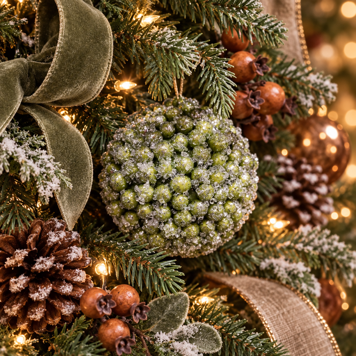 Iced Green Berry Ball Ornament | Glittered Christmas Sphere | 6" Diameter-228951 Direct Export