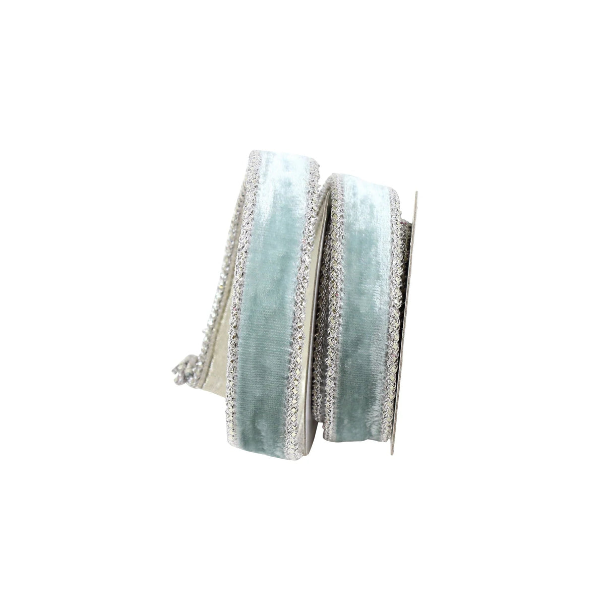1" Light Blue Velvet Wired Ribbon with Silver Trim | Farrisilk-RG809-16 Farrisilk