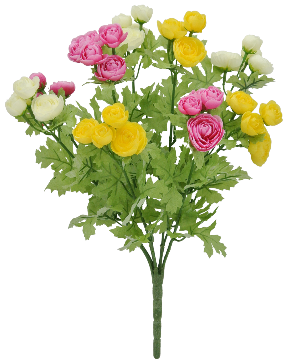 16" Artificial Mini Ranunculus Bush – Realistic Faux Flowers in Pink, Yellow & White for Home Décor & Floral Arrangements-84055-CRYELFU