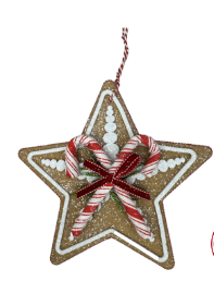 9" Gingerbread Peppermint Star Ornament – Foam & Fabric Holiday Tree Decoration-86092RDWT