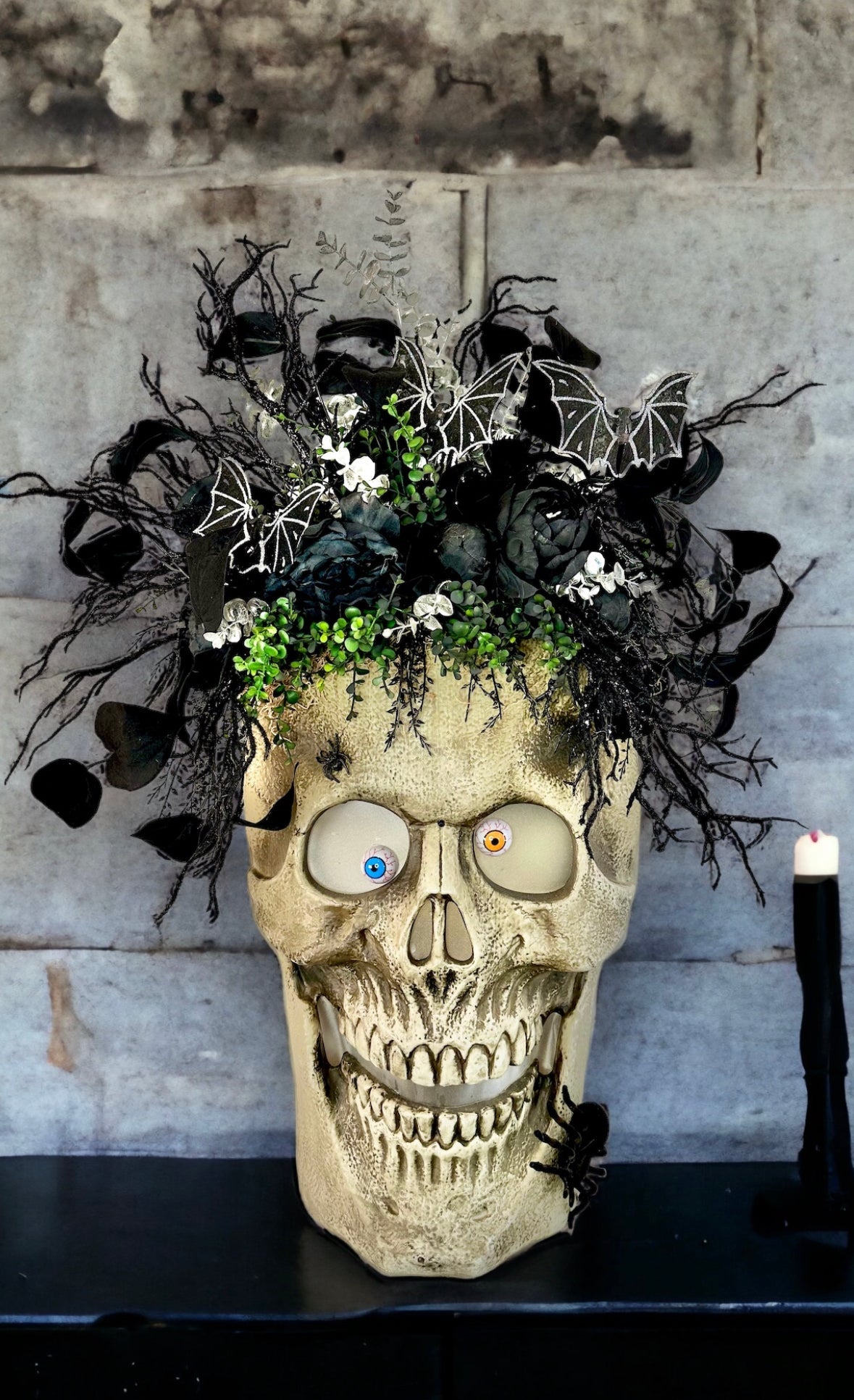 Animated 36x24" Skull Porch Decor | Motion-Sensor Lights and Music | Black Roses & Velvet Vines | Spooky Halloween Accent-TCT1677 TCT Crafts