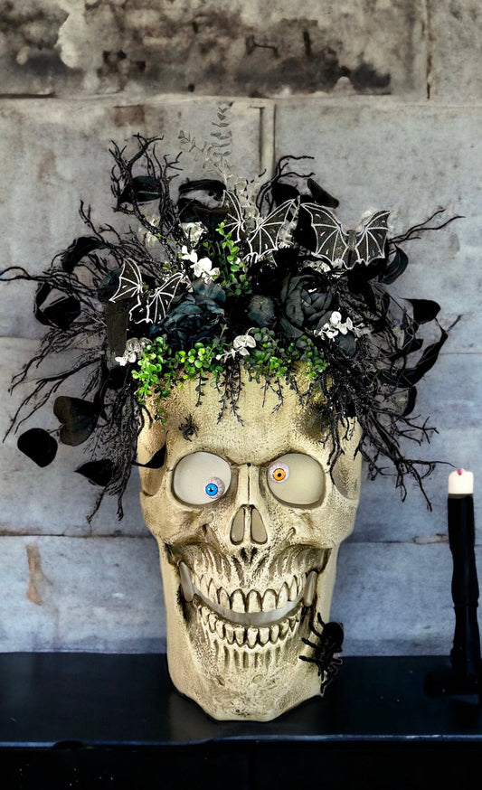 Animated 36x24" Skull Porch Decor | Motion-Sensor Lights and Music | Black Roses & Velvet Vines | Spooky Halloween Accent-TCT1677 TCT Crafts