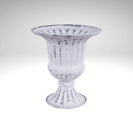 Antique White Tin Compote Vase | 9" Distressed Pedestal Bowl for Floral Decor Craig Bachman
