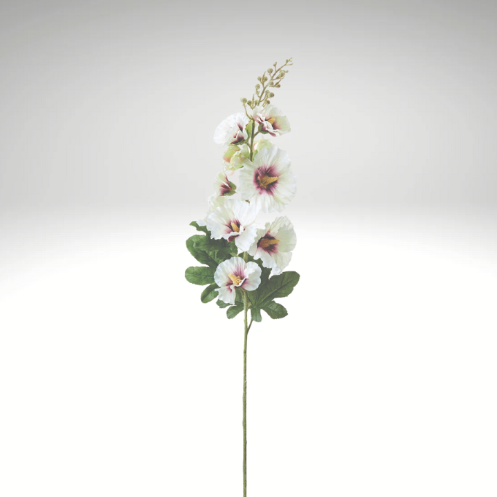 36" Artificial Hollyhock Spray – White & Burgundy Faux Floral Stem for Home & Garden Decor-HSH037-WH/BB