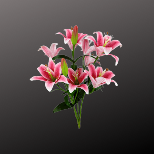 21" Artificial Hot Pink Lily Bush – 9 Head Faux Stargazer Lilies for DIY Floral Arrangements-35148HTPK Liberty Floral