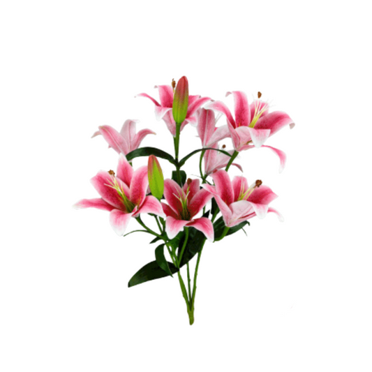 21" Artificial Hot Pink Lily Bush – 9 Head Faux Stargazer Lilies for DIY Floral Arrangements-35148HTPK Liberty Floral