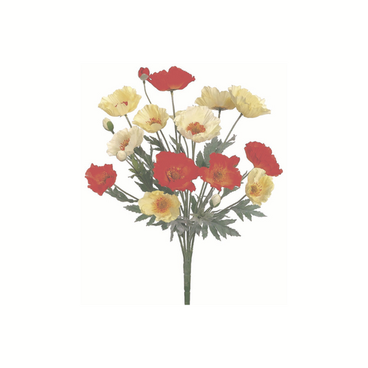 21" Faux Orange & Yellow Poppy Bush – Artificial Wildflower Bundle for Spring Decor & Floral Crafts-FBP832-OR/YE
