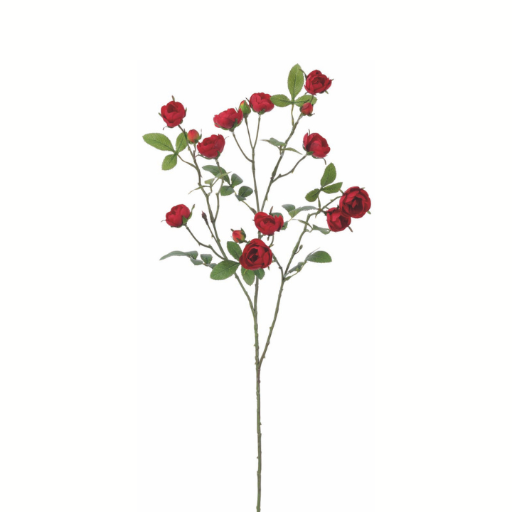 34" Faux Red Mini Garden Rose Spray – Artificial Long Stem Flower for Wreaths & Floral Designs-FSR256-RE