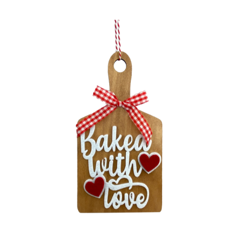 10" Baked With Love Cutting Board Ornament | Gingerbread Kitchen Theme | Holiday Decor - 85600RDWT