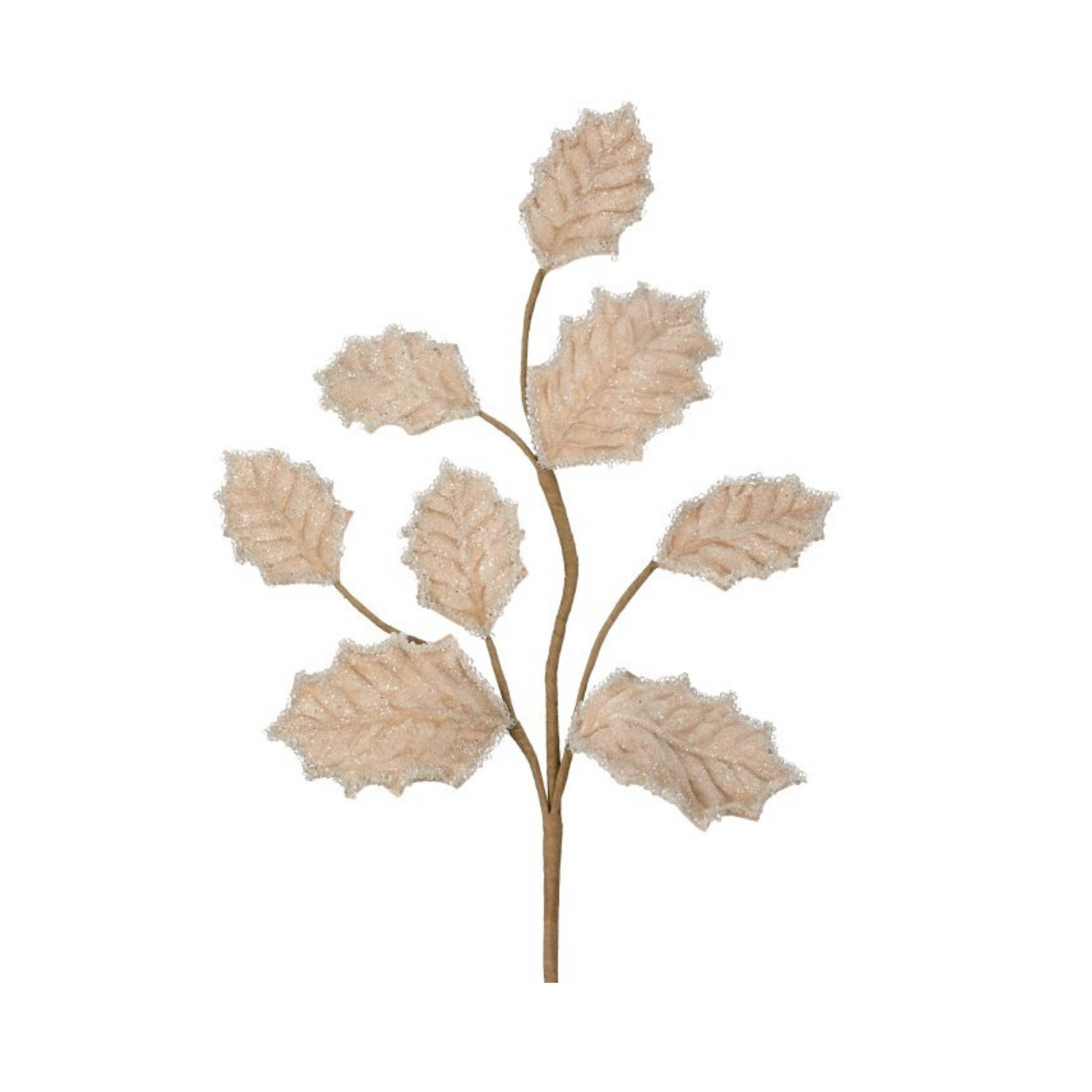 27" Taupe Beaded Iced Holly Leaf Pick – Glitter Christmas Greenery Stem for Wreaths & Holiday Decor-MTX75967-TAUP Regency