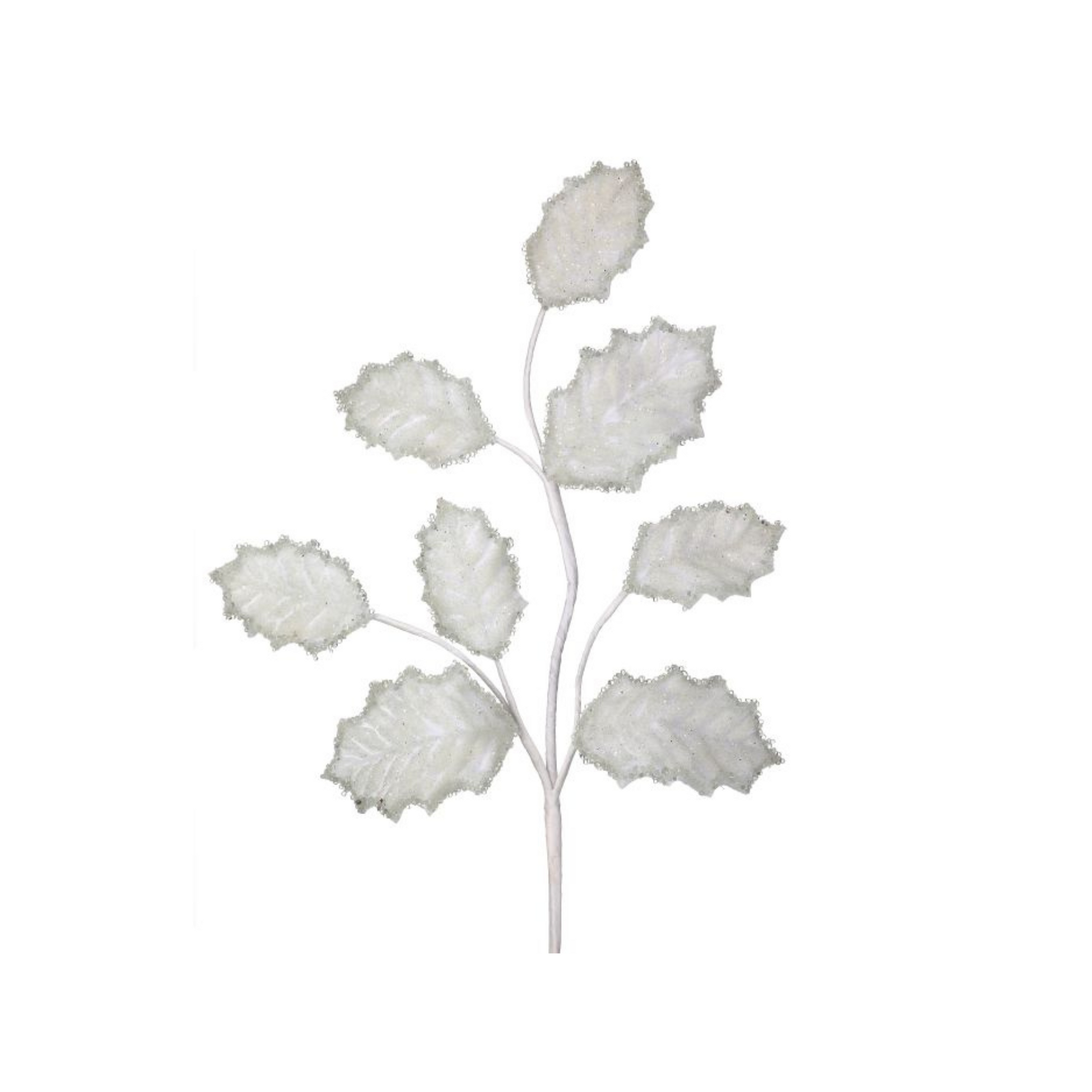 27" White Beaded Iced Holly Leaf Pick – Glitter Christmas Greenery Stem for Wreaths & Holiday Decor-MTX75967-WHT Regency
