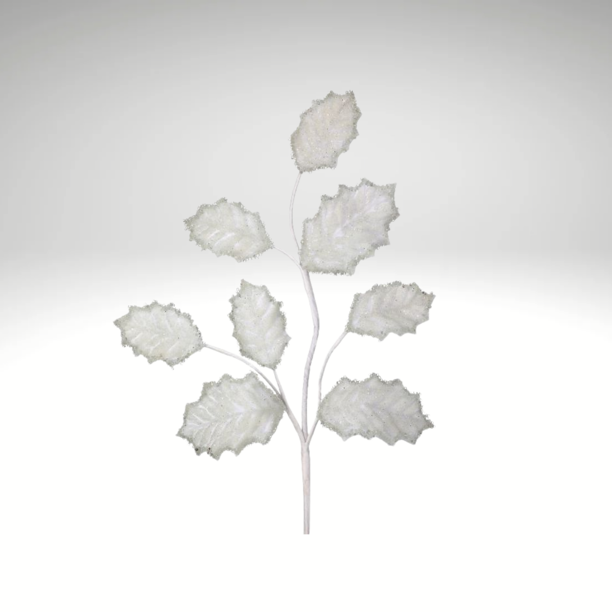 27" White Beaded Iced Holly Leaf Pick – Glitter Christmas Greenery Stem for Wreaths & Holiday Decor-MTX75967-WHT Regency
