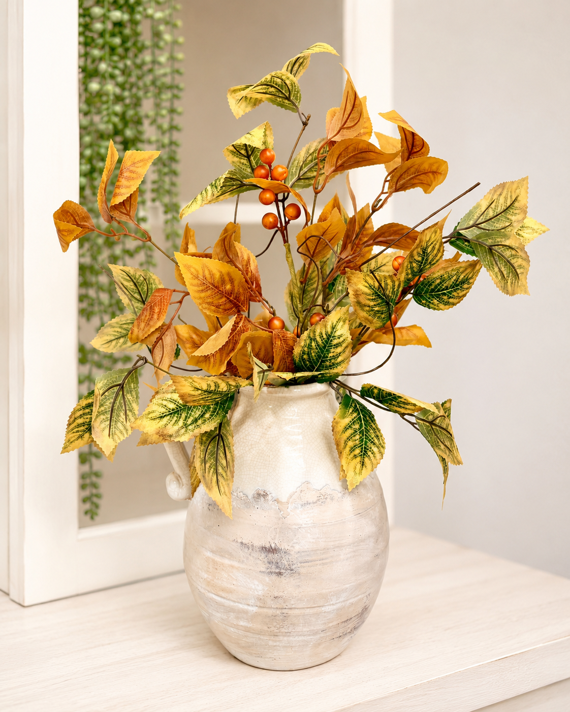 Artificial Fall Birch Leaf and Berry Spray — 21 Inch Fall Wreath Supply and Autumn Leaf Bush-65387 Golden Bell