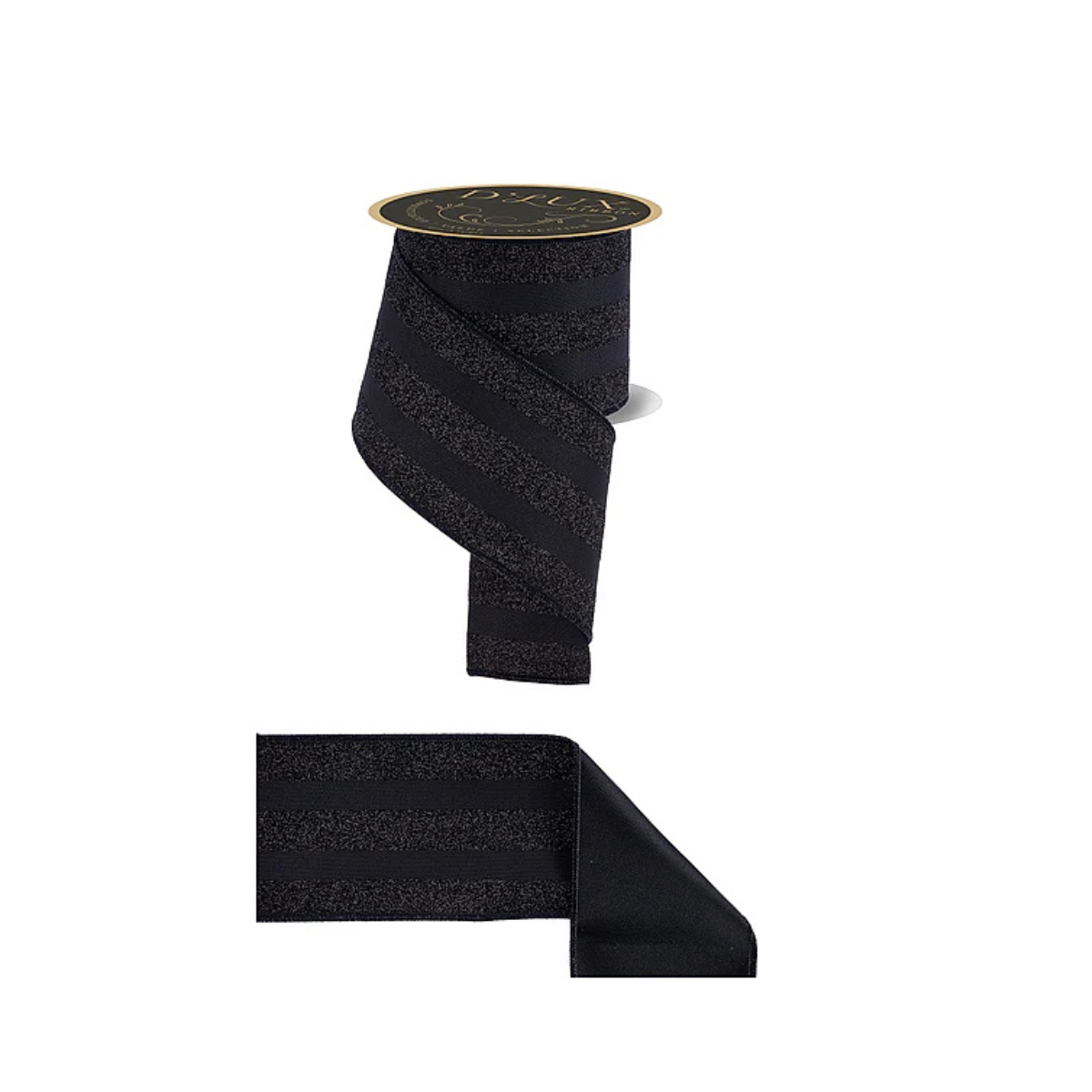 D'Lux Black Glitter Stripe Ribbon | Vertical Stripe Wired Ribbon | 4" x 10yd-LX330602 Craig Bachman