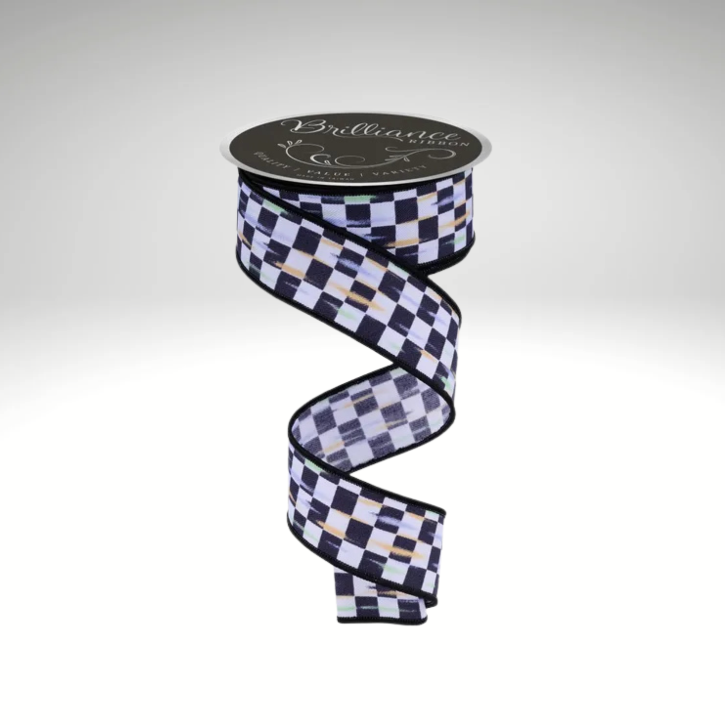 Mini Checkerboard Wired Ribbon 1.5"x10yd Black White -LS3146L6 Craig Bachman