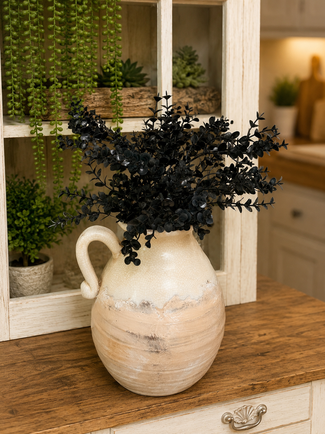 Artificial Black Halloween Boxwood Bush — 17 Inch Dark Floral Stem for Halloween-65691-BK Golden Bell