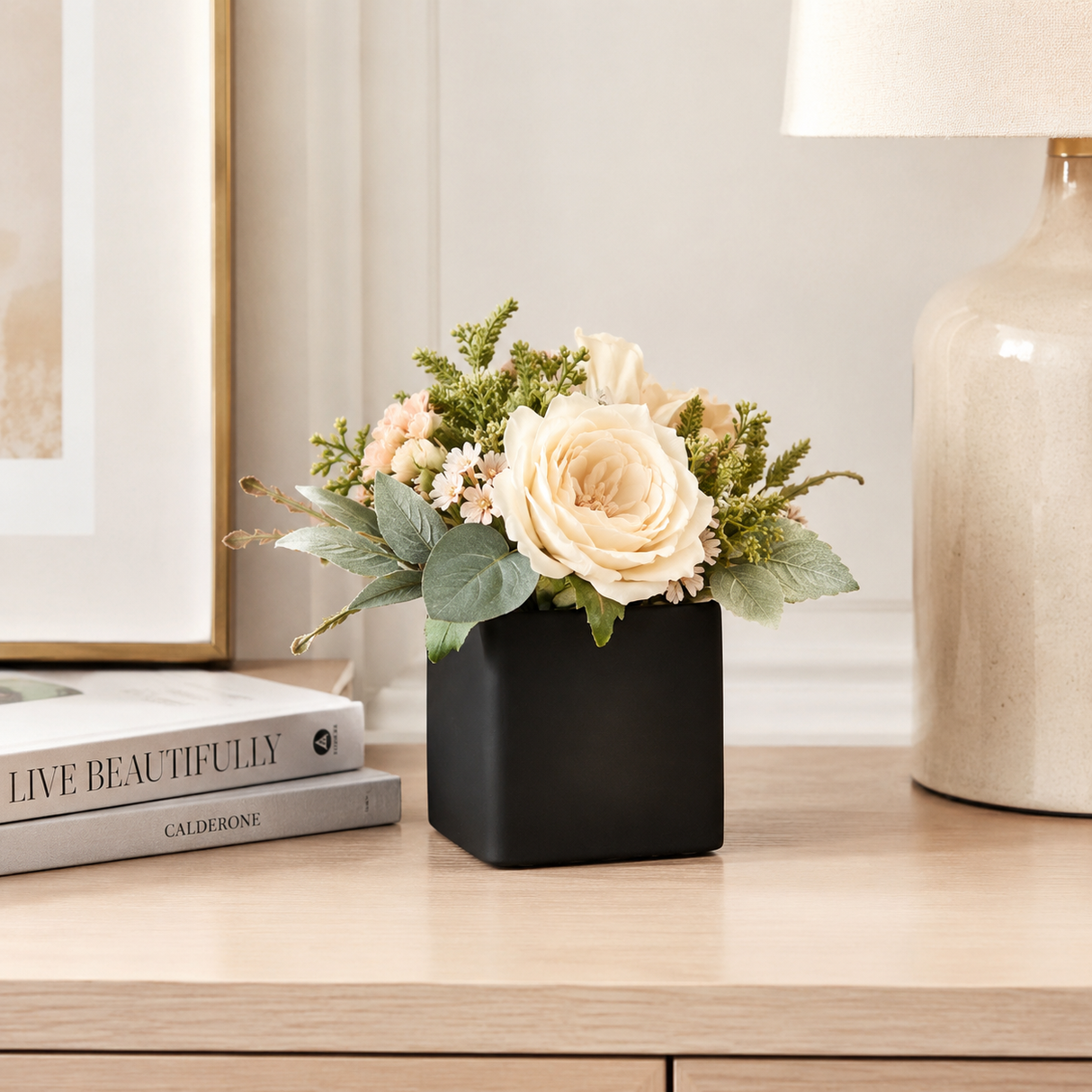 4.75" Square Matte Black Ceramic Vase – Modern Floral Container for Centerpieces & Minimalist Home Decor-92170-56 Pioneer Imports