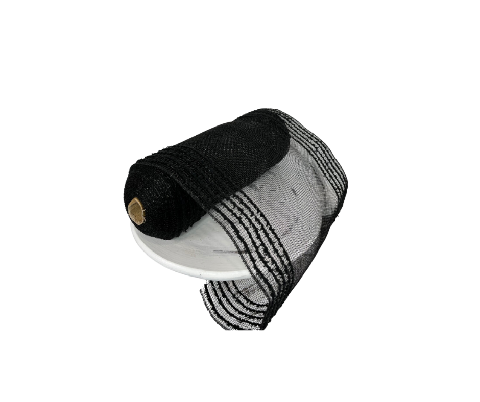 RY811402-10.25" x 10yd Black Border Stripe Mesh TCT Crafts