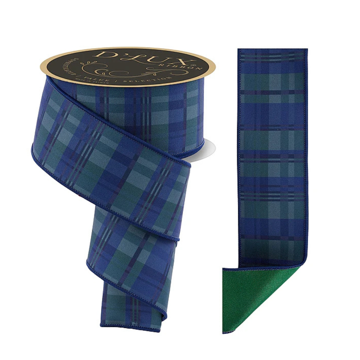 2.5" Navy & Emerald Plaid D'Lux Wired Ribbon-LX130273 Craig Bachman