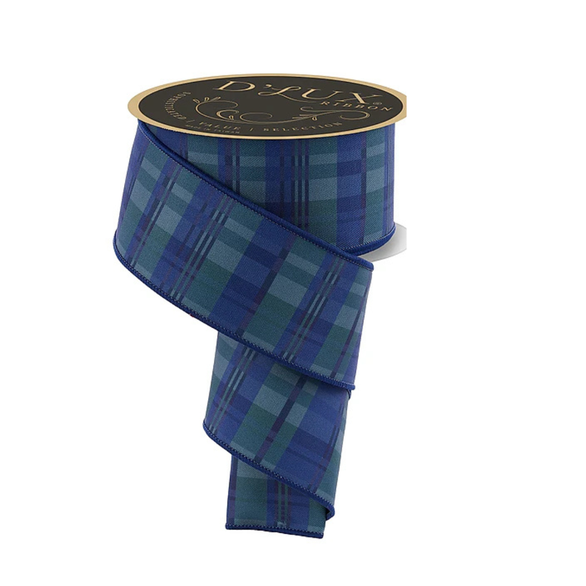 2.5" Navy & Emerald Plaid D'Lux Wired Ribbon-LX130273 Craig Bachman