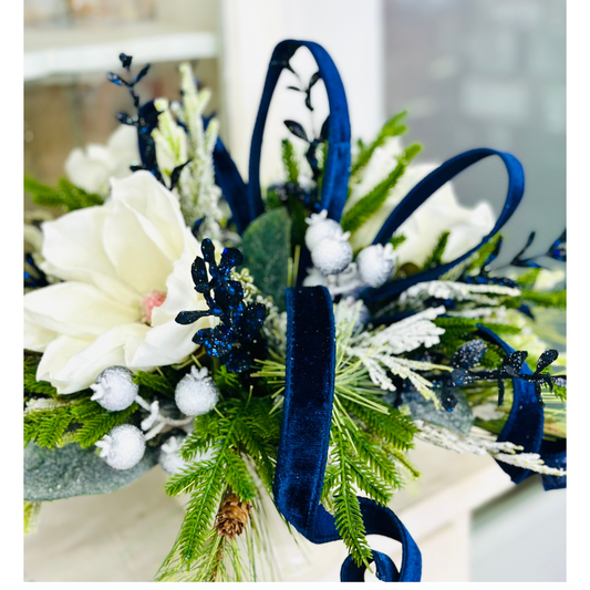Blue Magnolia Winter Arrangement – Elegant Christmas or Hanukkah Centerpiece TCT Crafts