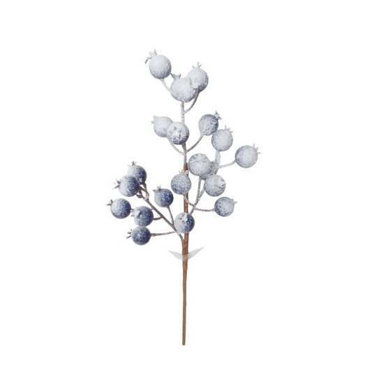 15.5" Blue Snow Crabapple Pick – Frosted Faux Berry Stem-224555 Direct Export