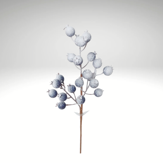 15.5" Blue Snow Crabapple Pick – Frosted Faux Berry Stem-224555 Direct Export