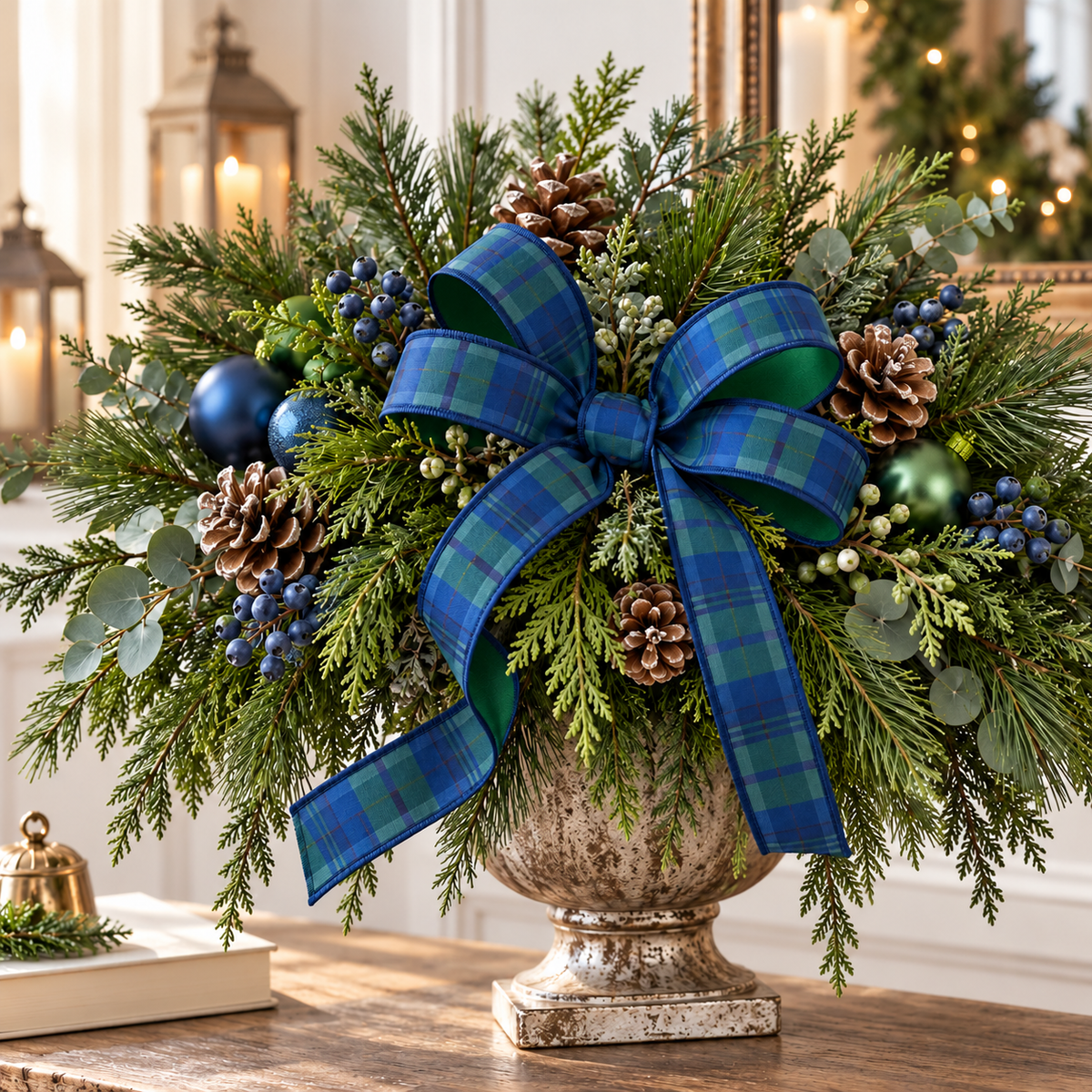 Navy Emerald Plaid Ribbon | Wired Christmas Plaid Ribbon | 1.5" x 10yd-LX130173 Craig Bachman