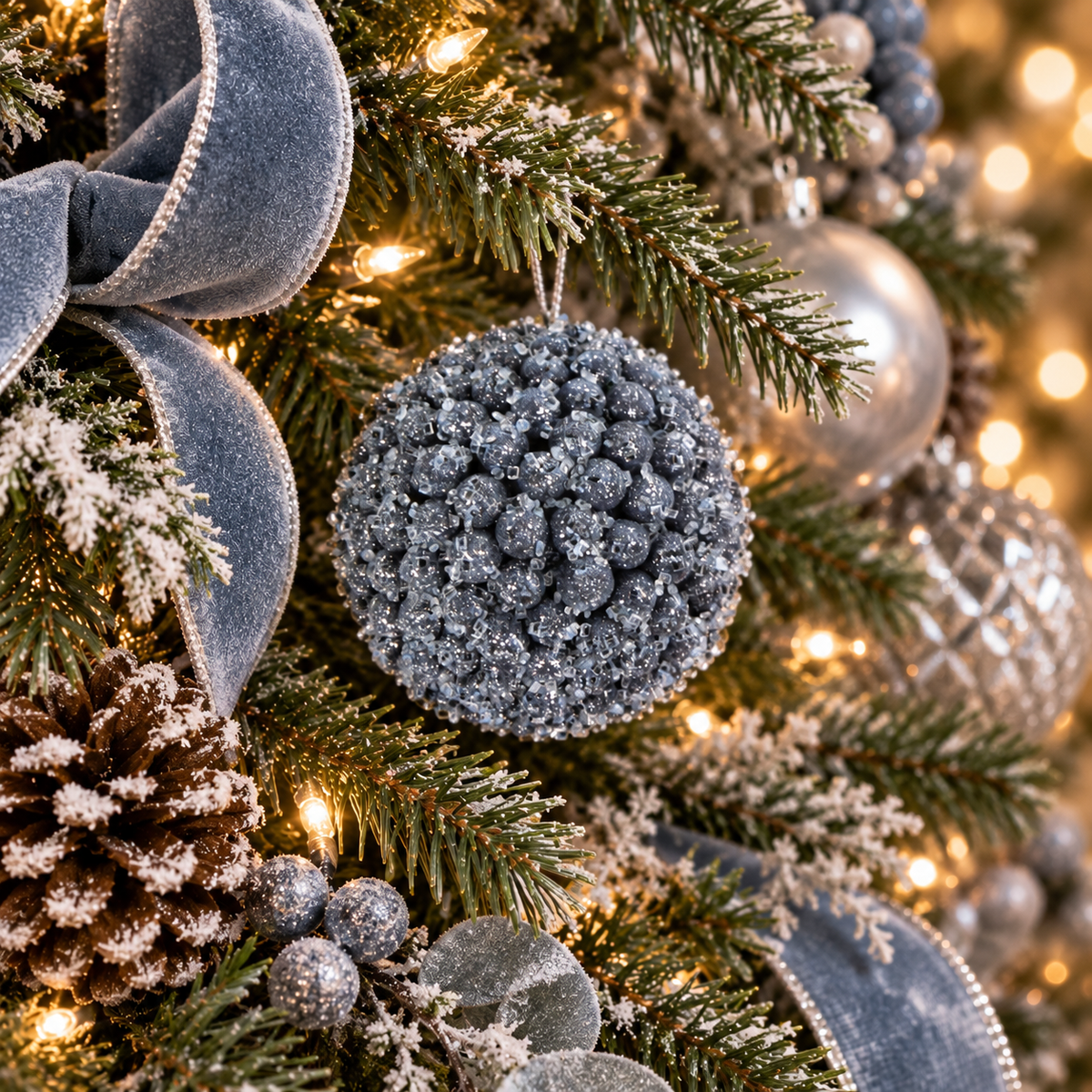 Iced Blue Berry Ball Ornament | Glittered Christmas Sphere | 6" Diameter-228950 Direct Export