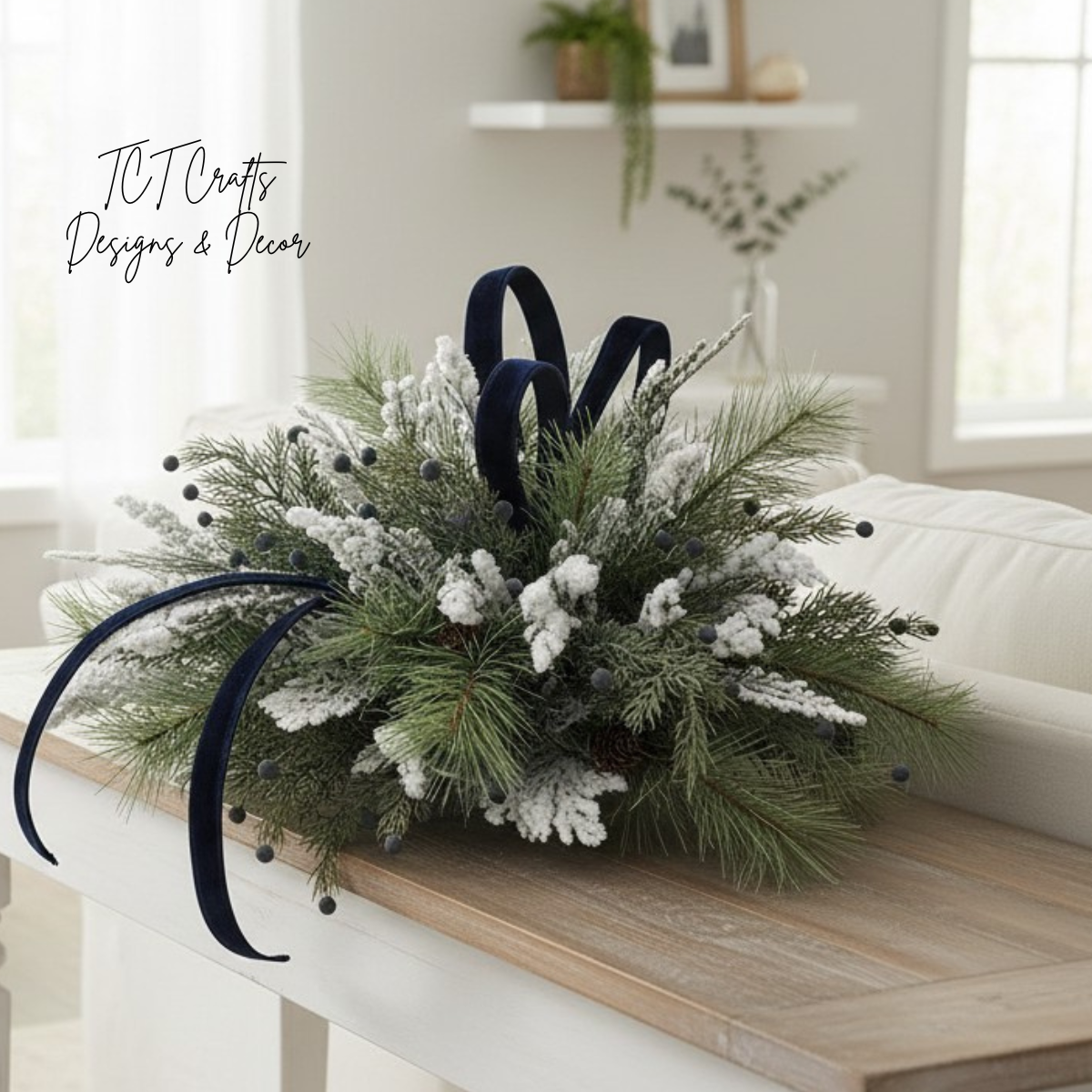 Blue White Christmas Centerpiece in White Dough Bowl — Holiday and Hanukkah Arrangement TCT Crafts