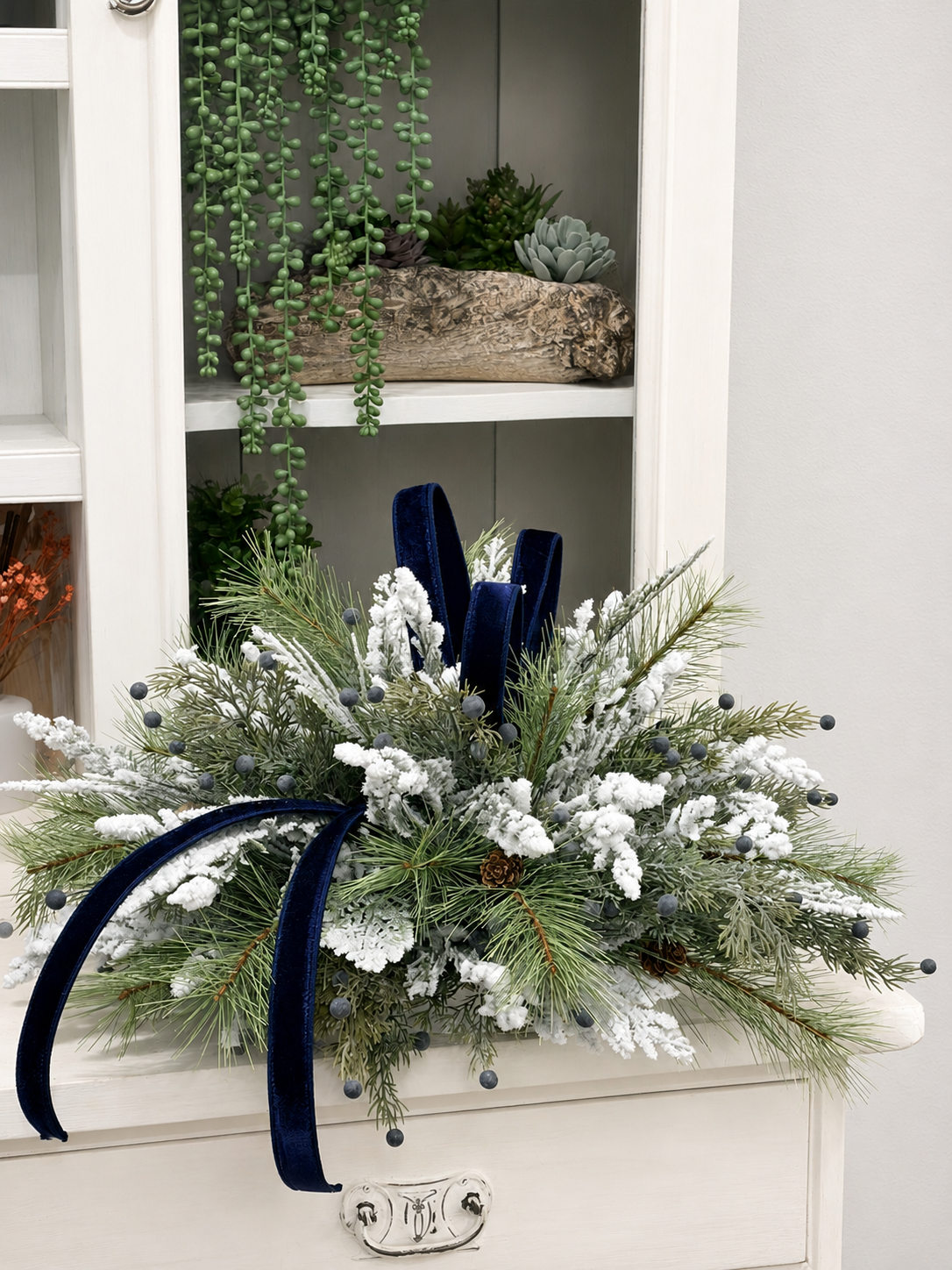 Blue White Christmas Centerpiece in White Dough Bowl — Holiday and Hanukkah Arrangement TCT Crafts