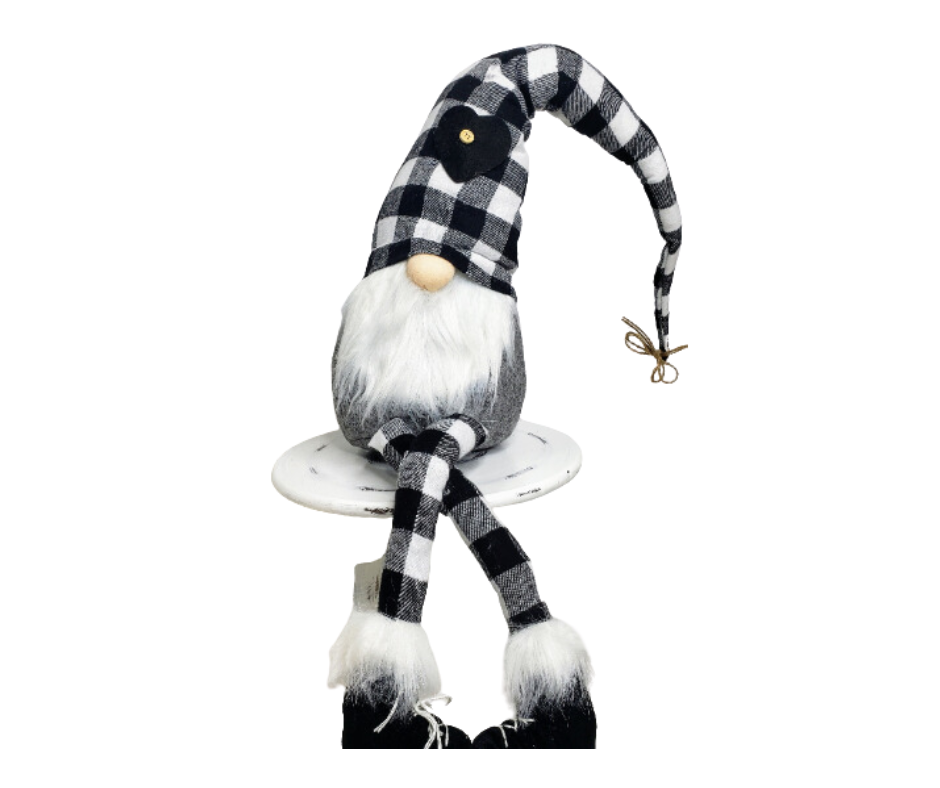 Whimsical Black White Check Fabric Sitting Gnome - 30.75"H-XN4185 Craig Bachman