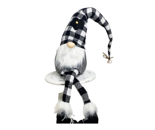 Whimsical Black White Check Fabric Sitting Gnome - 30.75"H-XN4185 Craig Bachman