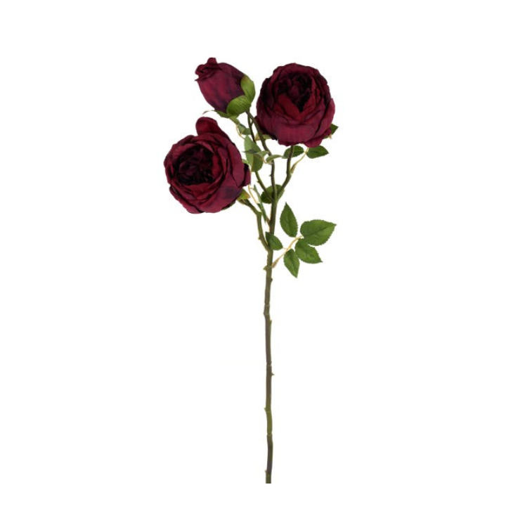 Burgundy Cabbage Rose Spray 21.5" | Artificial Silk Floral Stem-FS375705 TCT Crafts