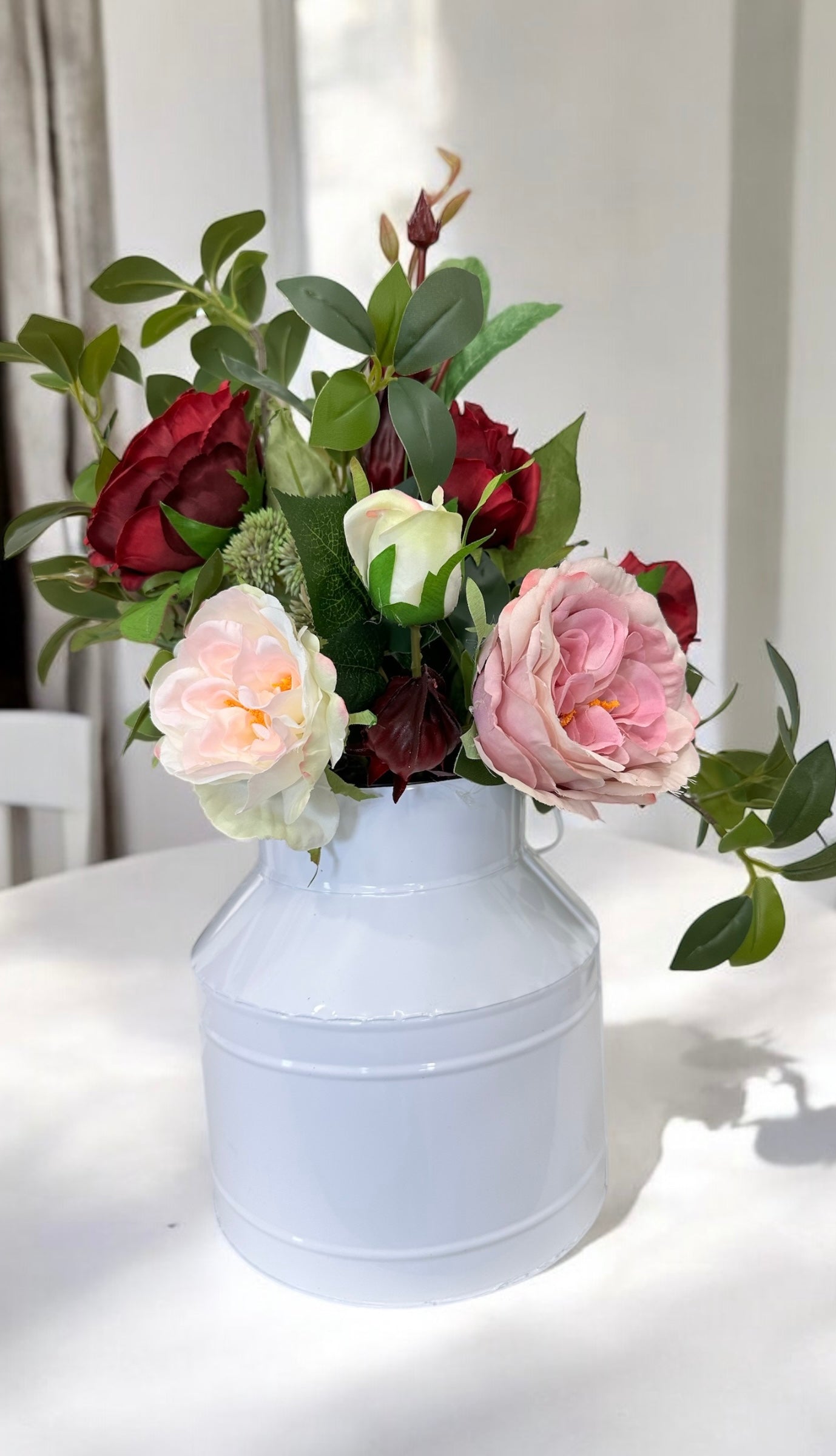 Country Chic Floral Milk Can Arrangement - 19"x14" Rustic Centerpiece