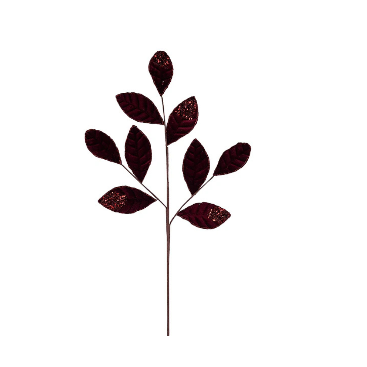 Burgundy Velvet Glitter Magnolia Leaf Spray | Luxe Christmas Stem | 27" x 9 Leaves Craig Bachman