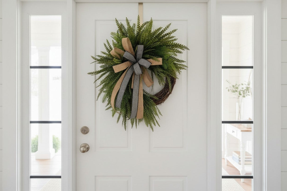 Farmhouse Green Fern Wreath on Grapevine Base for Everyday Front Door Decor TCT Crafts